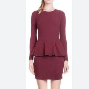 Sandro Raja Burgundy Peplum Sweater Dress Size 3 or US 8